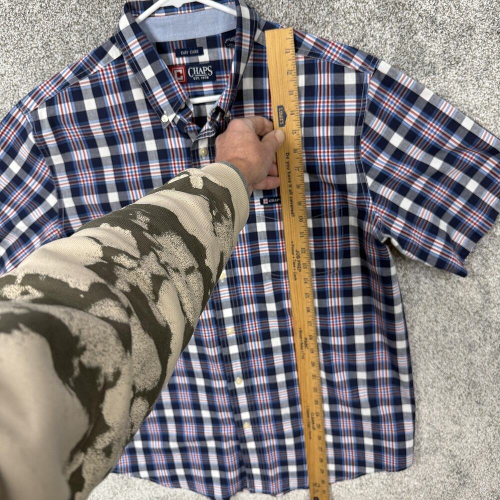 Chaps Shirt Mens Large Blue Red Plaid Short Sleeve Preppy Eclectic Grandpacore - Picture 2 of 14